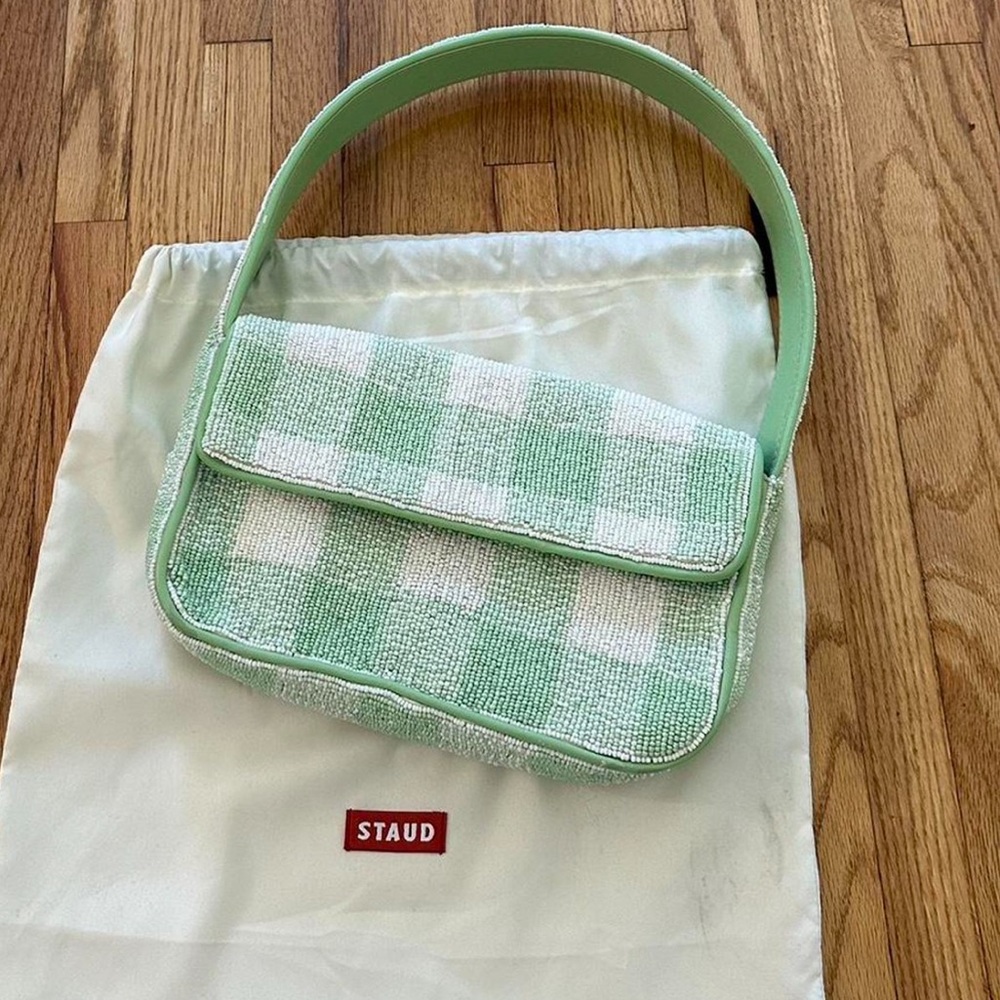Staud Beaded Gingham Tommy Bag